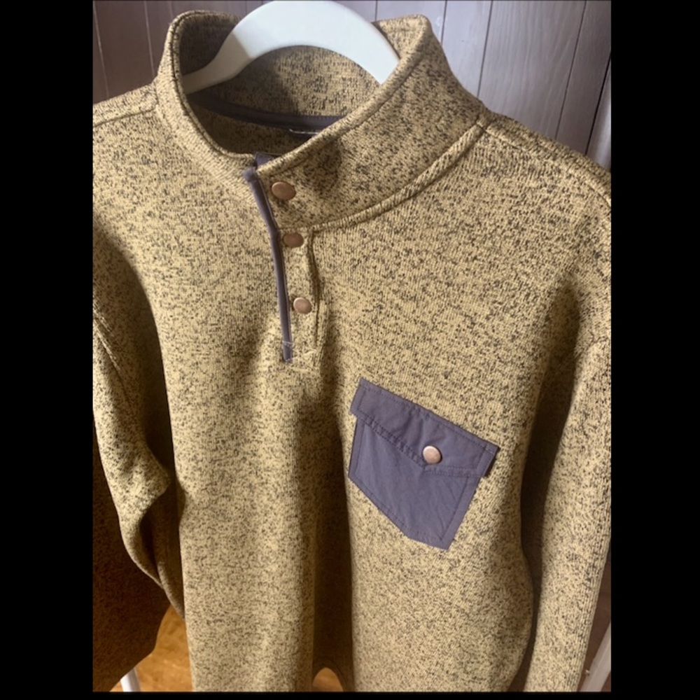 NWT Men’s SOLARIS Pullover in Heathered Goldish-Tan / Navy, Size XL - Picture 2 of 7